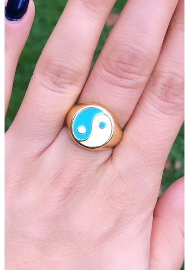 Niki Aksesuar Mavi Beyaz Renk Ying Yang Yüzük - Ayarlamalı Mavi - Beyaz