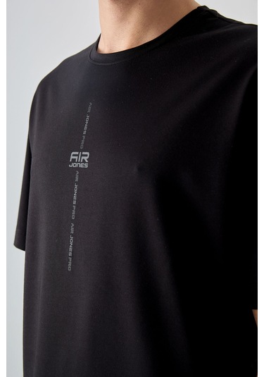 Tommy Life Siyah Pamuklu Kalın Yumuşak Dokulu Oversize Fit Baskılı Erkek T-shirt - 88373 Siyah