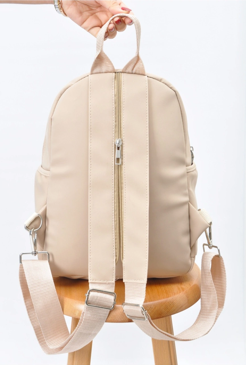Tezzgelsin Unısex Su Geçirmez Saten Suni Deri Günlük Kullanım Sırt Çantası Bej