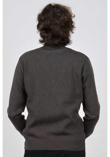 Ateş Triko Erkek Yarım Balıkçı Yaka Desenli Kazak 6091804 Füme Füme