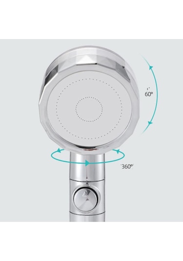 360 Derece Dönebilen Turbo Pervaneli Tazyikli Duş Başlığı Krom