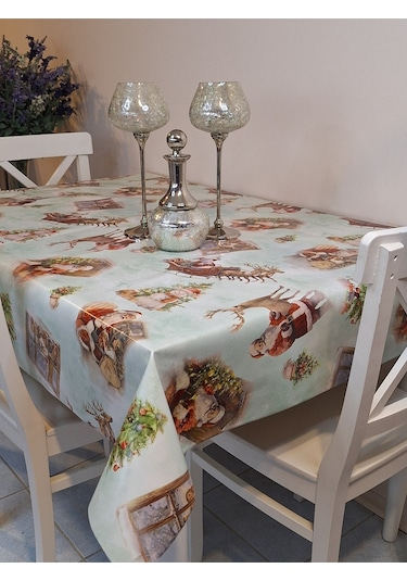 Yeni Yıl Desenli Elyaflı Pvc Masa Örtüsü Silinebilir Ve Su Geçirmez Muşamba Yeşil