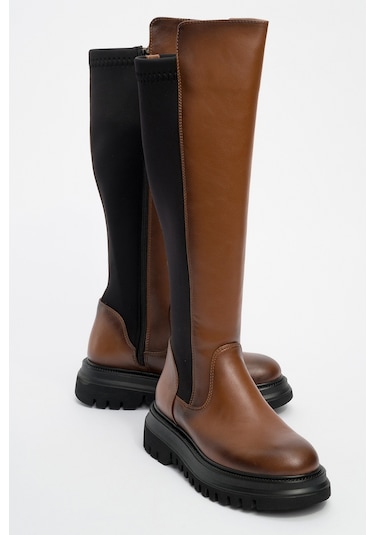 Shadow Taba Streç Detaylı Kadın Çizme Taba