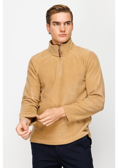 İgs Erkek Camel Standart Yarım Fermuar Polar Camel