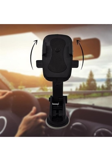 Buffer 360 Derece Dönen Torpido Üstü Uzunluk Ayarlamalı Vantuzlu Teleskopik Araç Telefon Tutucu -m11