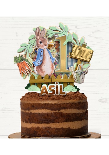 Peter Rabbit Temalı İsme Özel Erkek Çocuk Doğum Günü Pasta Süsü