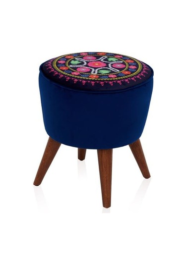 Just Home Retro Yuvarlak Etnik Puf - Renkli Renkli