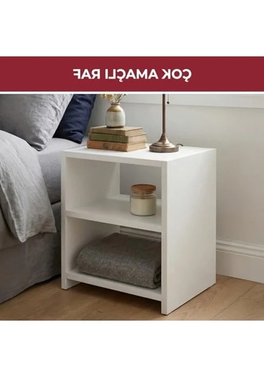 İki Raflı Çok Amaçlı Beyaz Komodin Açık Bej