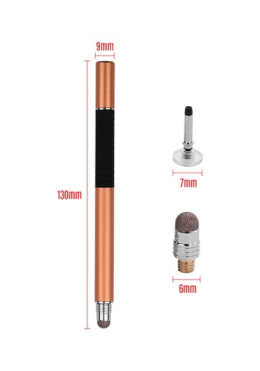 Vkemall Altın Metal Dokunmatik Kalem - Fiber Uç + Disk Uç 2'li Set, Yedek Uçlar Ve Kutu İçeren Kaliteli Kapasitif Kalem