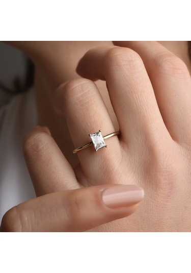 14 Ayar Altın Kaplama Baget Beyaz Taşlı Yüzük - Rs00110 Altın