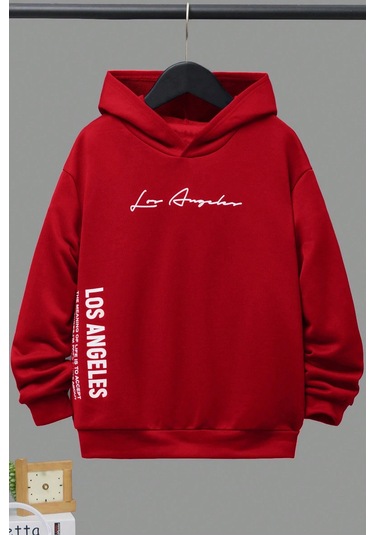 Los Angles Baskılı Erkek - Kız Çocuk Rahat Kalıp Sweatshirt Kırmızı