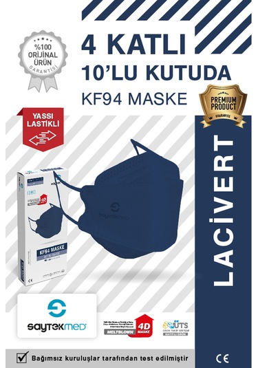 Kf94 Kore Tipi 4 Katlı Lacivert Maske, Uv Steril 10 Adet/1 Kutu