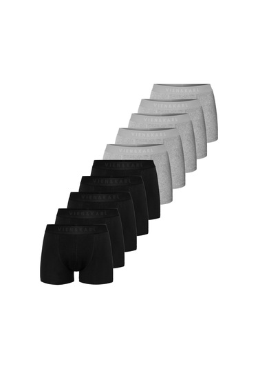 Erkek Siyah Gri 10'lu Paket Düz Likralı Boxer Şort Siyah - Gri