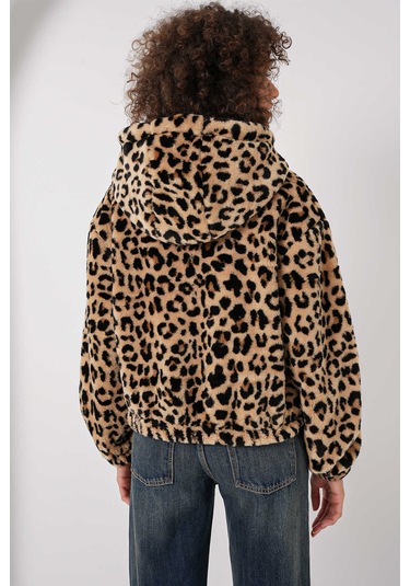 Gabria Kapişonlu Desenli Kısa Mont Leopar