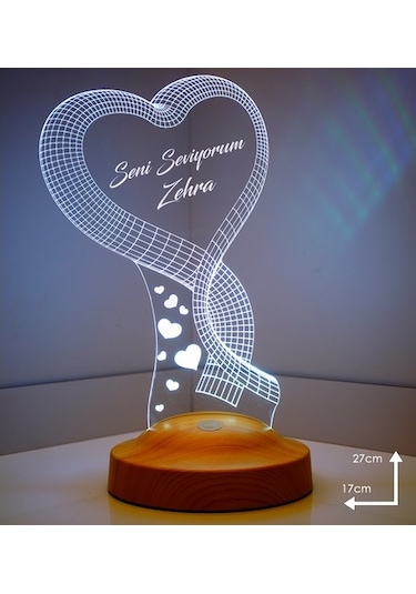 Sevgililer Günü Hediyesi Kalp Sevgiliye Kişiye Özel 3D Led Lamba