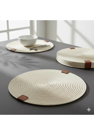 Amerikan Servis Runner 6 Lı Sunum Supla Çeyiz Takımı Örgü Tabak Altı Yanmaz Krem