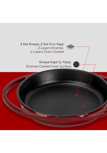 Lava Döküm Yuvarlak Sahan Döküm Demir Yekpare Çift Kulplu Çap Ø 16cm.-bordo Bordo