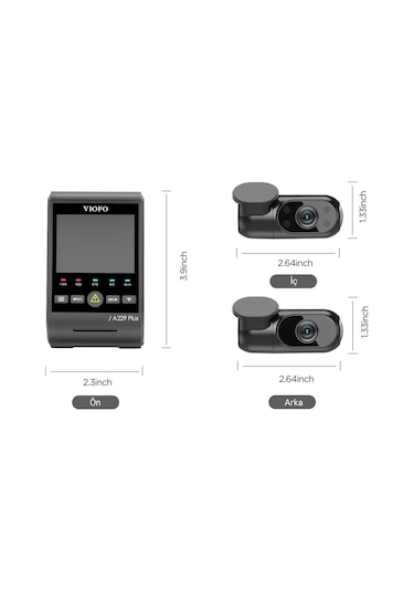 Viofo A229 Plus 3 Kameralı Ön-iç-arka 2k+2k+1080p Hdr Sony Starvis 2 Wifi Gps Li Araç Kamerası