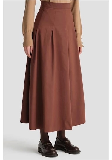 Armine Pileli Pamuk Etek 24k1705 Kızıl Kahve Kahverengi
