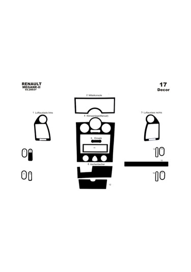 Renault Megane 2 Konsol-torpido Kaplama Digital Klima 2003-2009 17 Parça-piano Black Piano Black