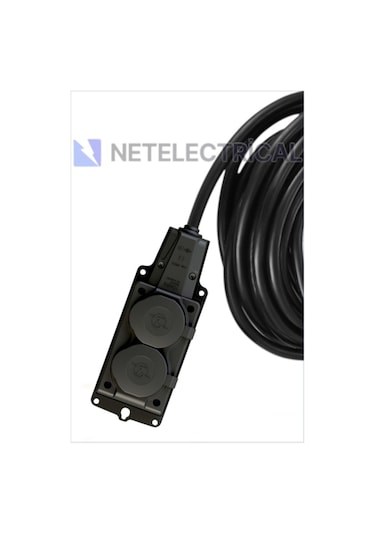Kauçuk 2'li Topraklı Grup Priz Uzatma Kablosu 10 Metre 3x2.5 Mm² Ttr Kalın Siyah Kablolu 10 Metre