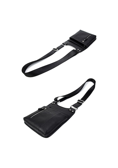 Erkek Siyah Hakiki Deri Postacı Askılı Omuz Çanta Kangaroo 8701S