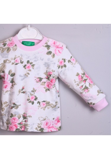 Büyük Çiçek Desenli Kız Bebek Eşofman Takımı %100 Pamuk Pembe