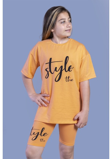 Toontoy Kız Çocuk Baskılı Taytlı Takım Turuncu