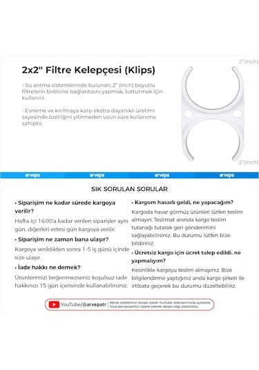 Su Arıtma Cihazı 2x2" Filtre Kelepçesi Klips 10 Adet