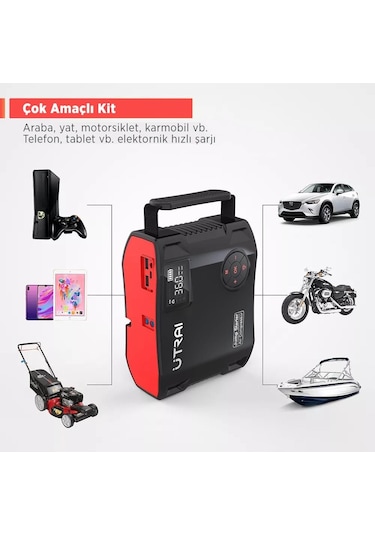 Utrai Jstar 5 24000 mAh 2000A Jump Starter + Lastik Şişirme Pompası Taşınabilir Akü Takviye Cihazı Seti