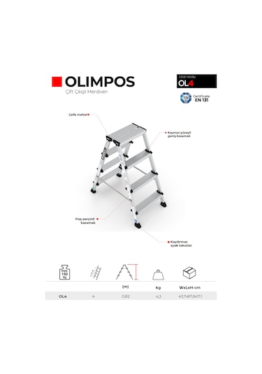 Çağsan OL4 4 Basamaklı Olimpos Çift Çıkışlı Merdiven