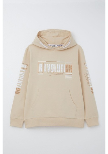 Breeze Erkek Çocuk Sweatshirt Kapüşonlu Kanguru Cepli 9-16 Yaş, Krem Krem