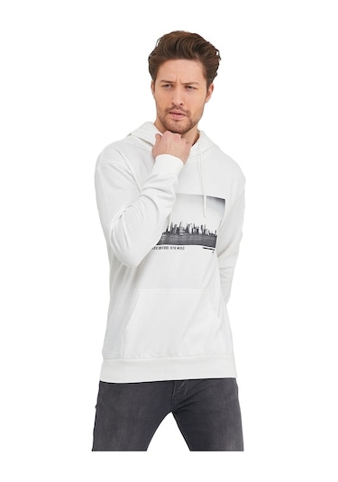 Adams Kanguru Cepli Newyork Baskılı Kapüşonlu Sweatshirt
