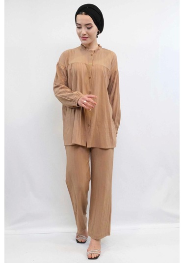 Moda Çizgili Robalı İkili Takım Vizon