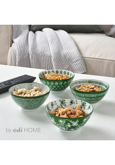 4 Adet Yeşil Desenli Modern Tasarım Çerezlik Porselen Kase 12 Cm yeşil