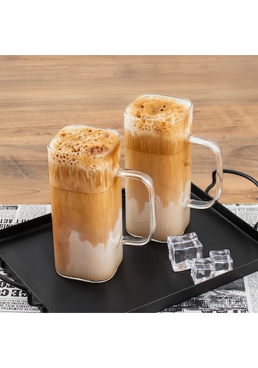Porsima 2li Borosilikat Latte Bardağı Sunumluk Cam Kupa Seti 380m