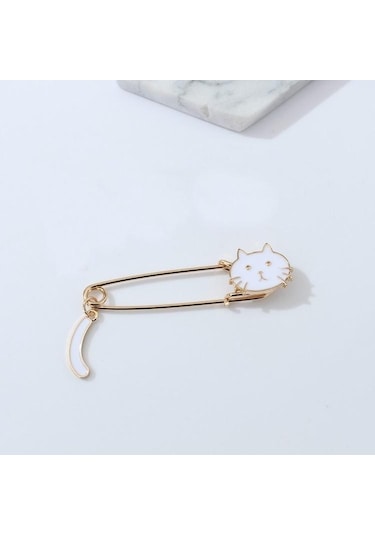 Sones Sevimli Damla Küçük Kedi Kuyruğu Sallayan Hayvan Broşu Beyaz