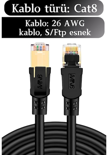 Mn6 M110xf Cat8 Kablo 10 Metre/40gbps-2000mhz-26 Awg-s/ftp-cat8 Ethernet Kablosu