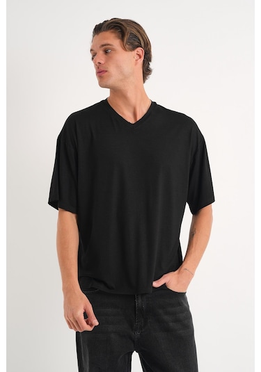 Alexander Gardi Alexandergardı V Yaka Oversize T-shirt E24-742a Siyah