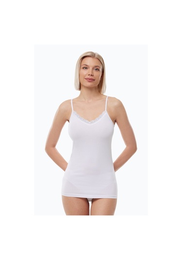 Malabadi Kadın Beyaz Ince Askılı Çift Yönlü Dantelli Modal Atlet 1045 Beyaz