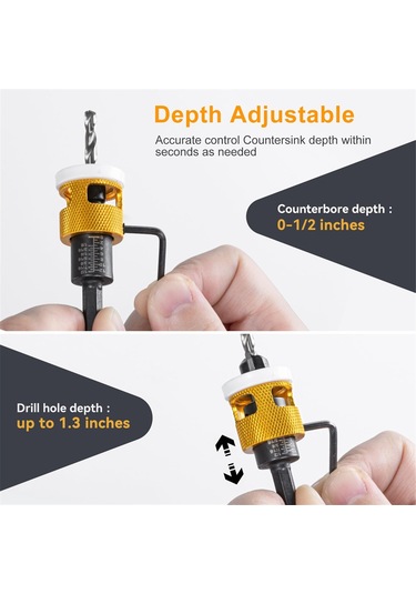 Xurunkeji 5 Adet Düşük Sürtünmeli Derinlik Durduruculu Havşa Matkap Ucu Seti, 10 Adet Yedek Hss Matkap Ucu, Ayarlanabilir Derinlik Durdurucu