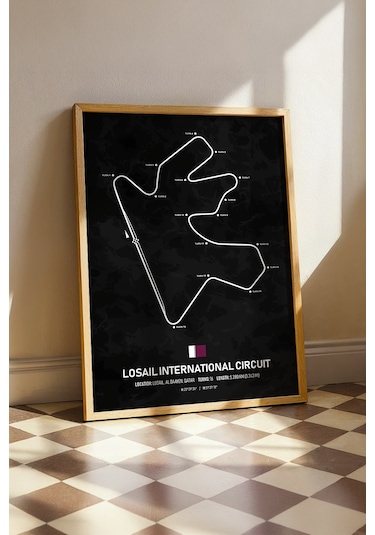 Losail F1 Pisti Ahşap Çerçeveli Tablo Katar Gp Dekor Poster