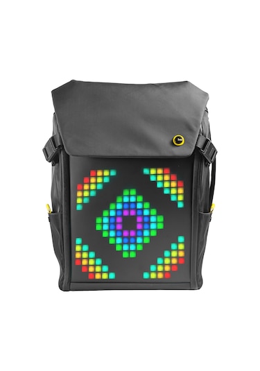 Divoom Pixoo Backpack M Siyah LED Ekranlı APP Kontrollü Su Geçirmez Laptop Sırt Çantası-15-15.6" Siyah