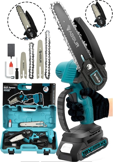 Assur Asr744 18v Çift Akülü Dal Budama Testere Mavi