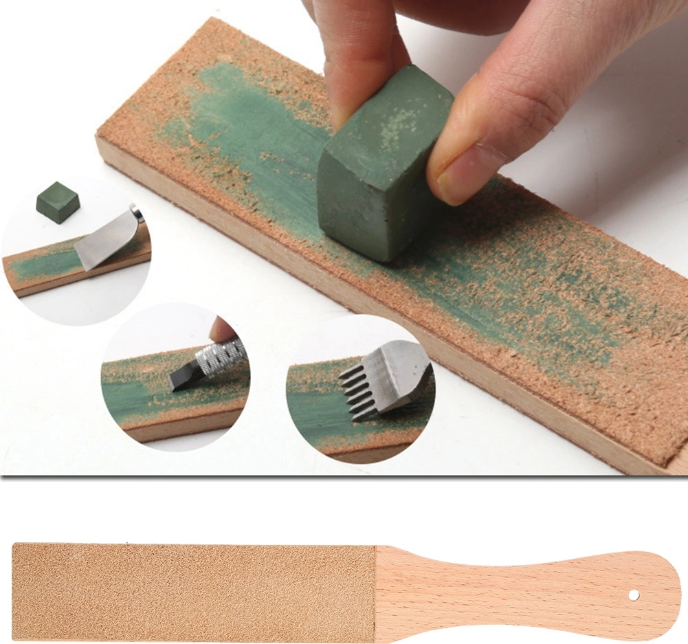 Wezone Ahşap Saplı İki Yönlü Deri Taslağı - Bıçak, Razör, Deri Aletlerini Keskinleştirme Aracı Bitkisel Deri