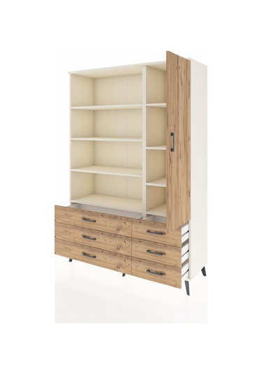 Hyperion Dolap 8 Raflı 6 Çekmeceli Tek Kapaklı 132x44x195 Aytaşı-çam/çam Atlas Çam/atlas Çam