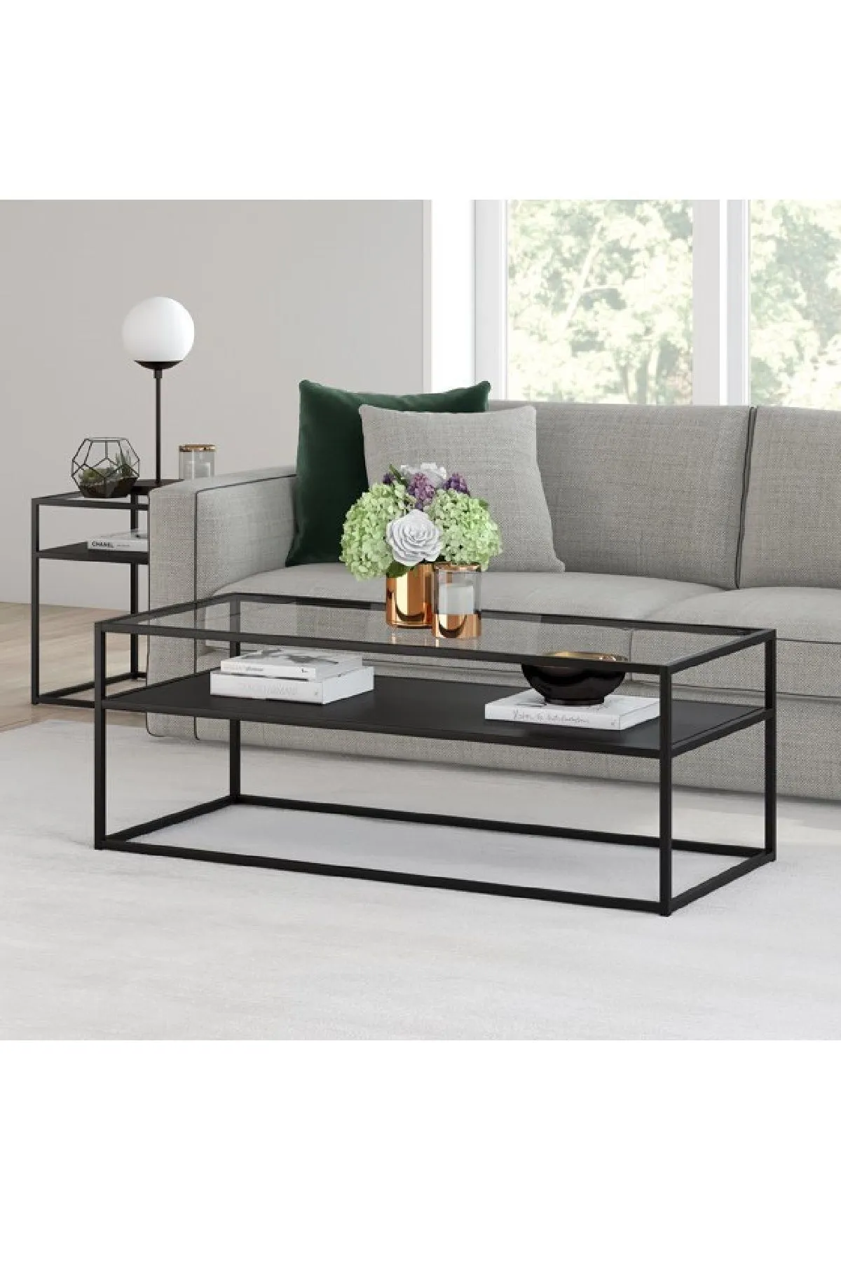 Modern Metal Iskeletli Temper Camlı 2 Katlı Dikdörtgen Orta Sehpa Siyah-siyah-şeffaf Modern Metal Iskeletli Temper Camlı 2 Katlı Dikdörtgen Orta Sehpa Siyah-siyah-şeffaf