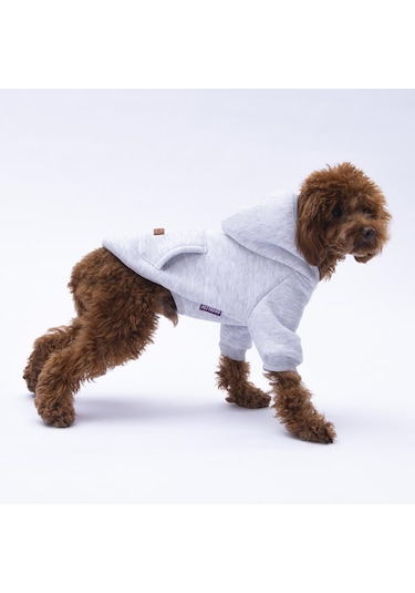 Gri Kanguru Cepli Kedi-köpek Hoodie- Sweatshirt Kedi Köpek Kıyafeti