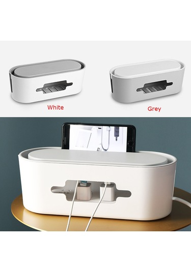 Lemestar Abs Kablolu Organizer Kutusu: Elektrik Prizi, Bilgisayar/tv Kablolarını Gizle, Ev/ofis Masaüstü Düzenleyici Gri Kutusu, Beyaz Kapak