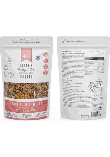 OG natural Organik Karışık Sebzeli Bakliyat Unlu Boncuk Makarna 200 Gr +6 Ay